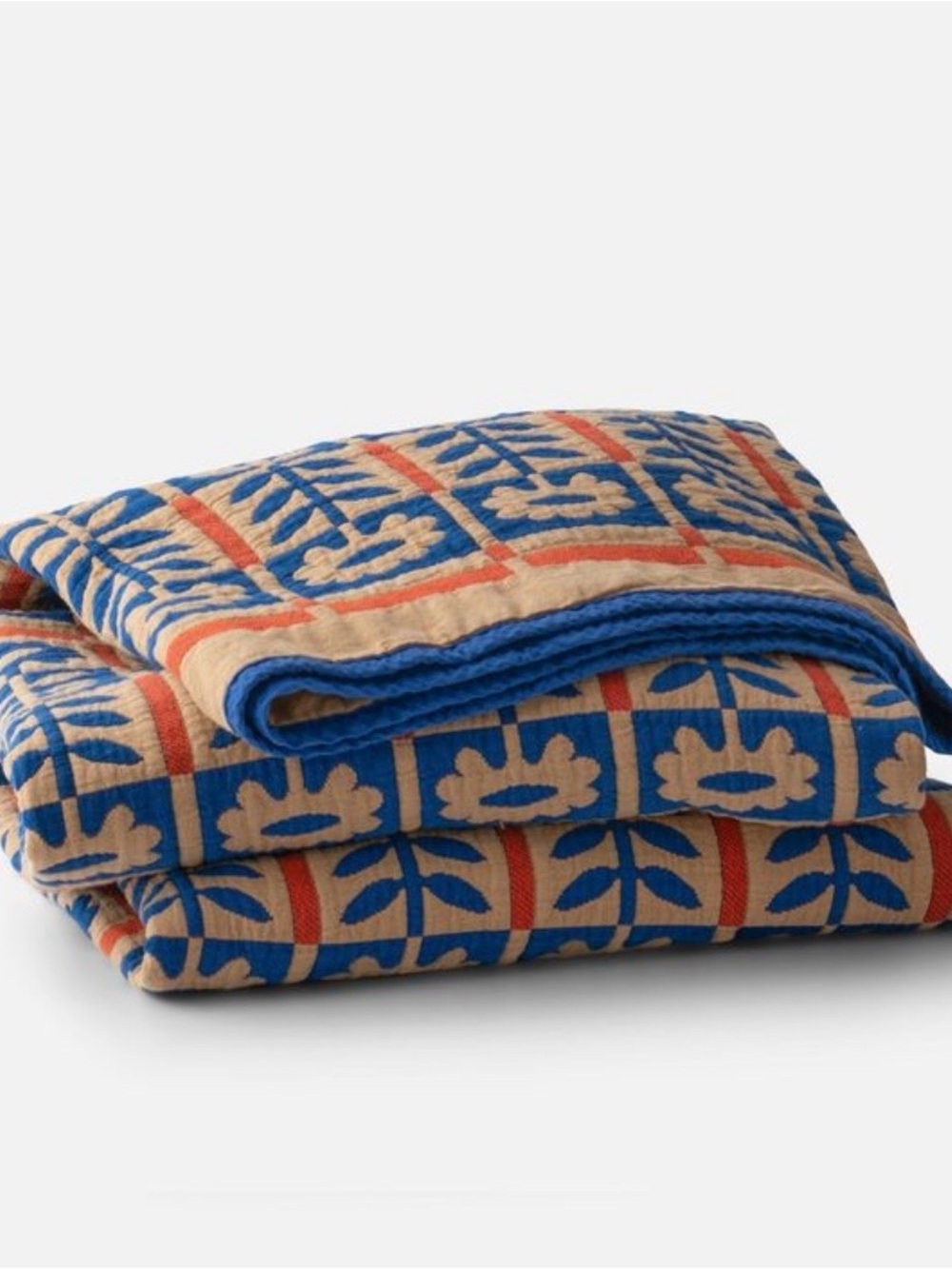 Schoolhouse Cobalt and Cream Floral Jacquard Quilt